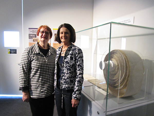 Joan Hunt and Jennifer Burrell with the petition
